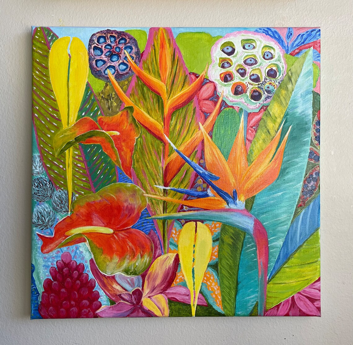Bird Of Paradise Hibiscus Tropical Jungle Flower Painting Poster - Image 3