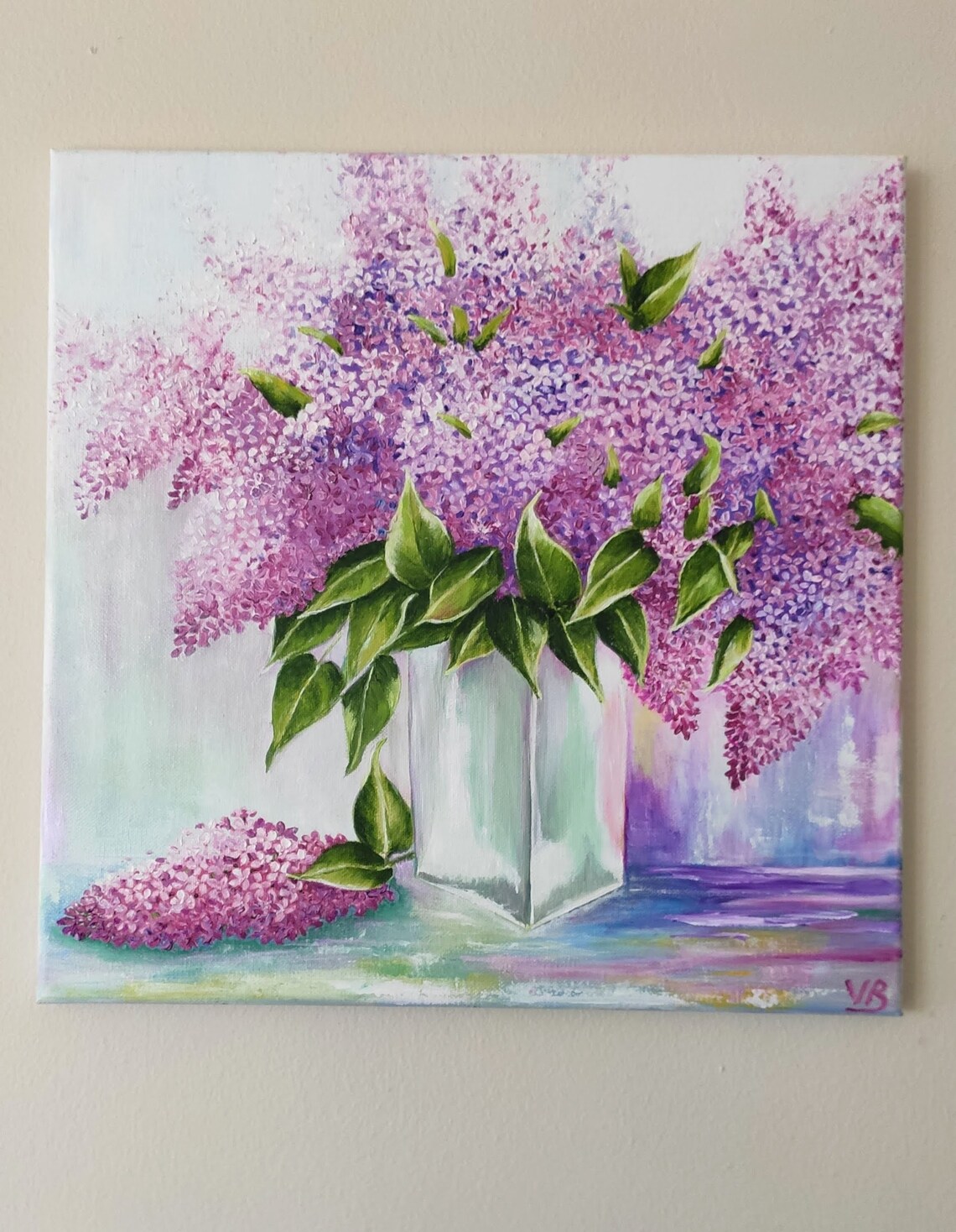 Purple Lilac Blossoms Glass Vase Floral Oil Painting Wall Art Poster - Image 3