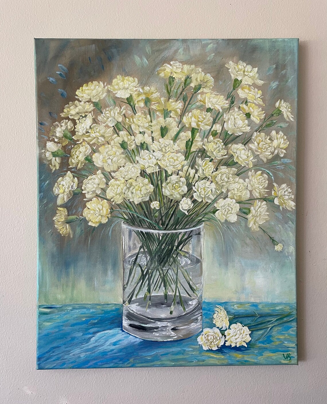 Carnations Flowers Original Handmade Oil Painting On Bouquet Of Yellow Carnations Painting Floral Wall Art One Of Kind Gift - Image 3
