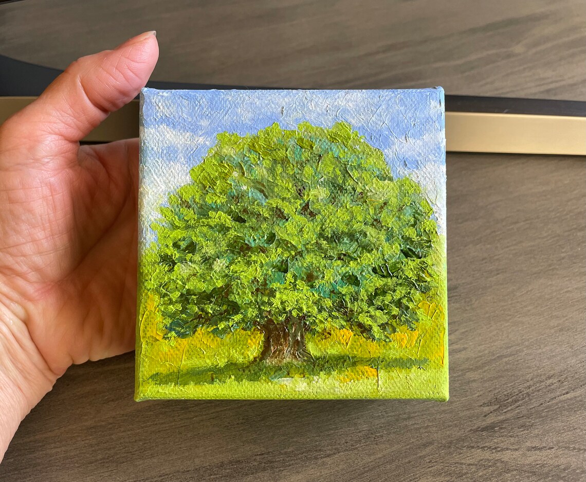 Old Oak Tree In Green Meadow Under Blue Sky Country Landscape Art Poster - Image 4