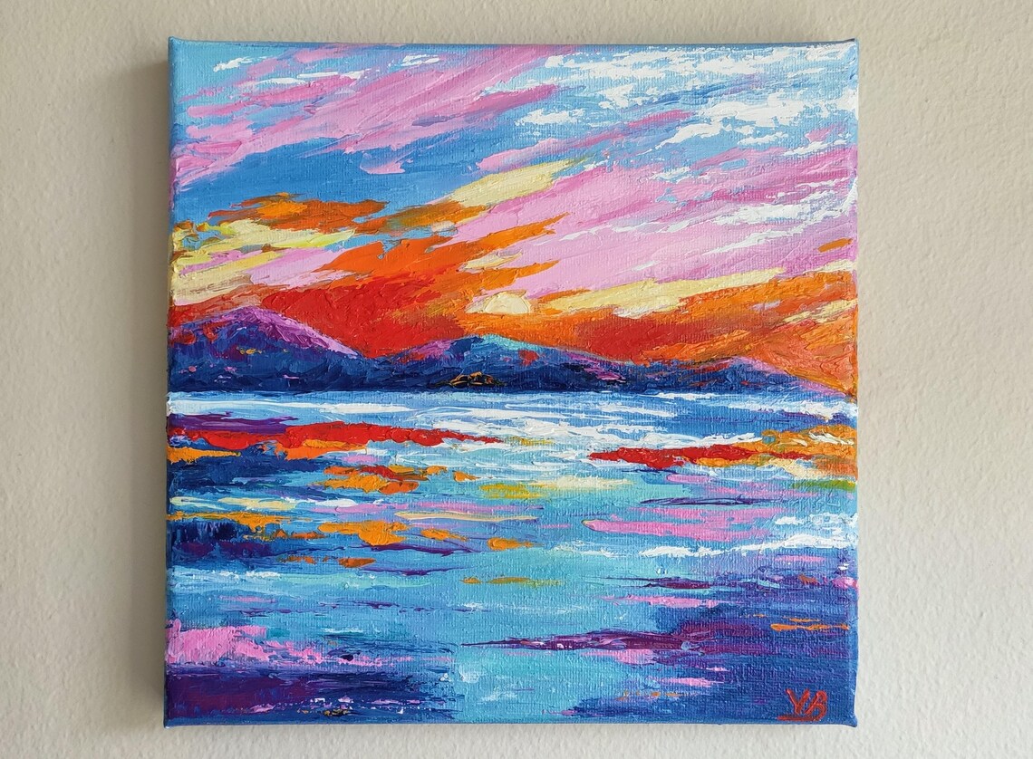 Tropical Sunset Seascape Palette Knife Colorful Ocean Waves Wall Art - Image 4