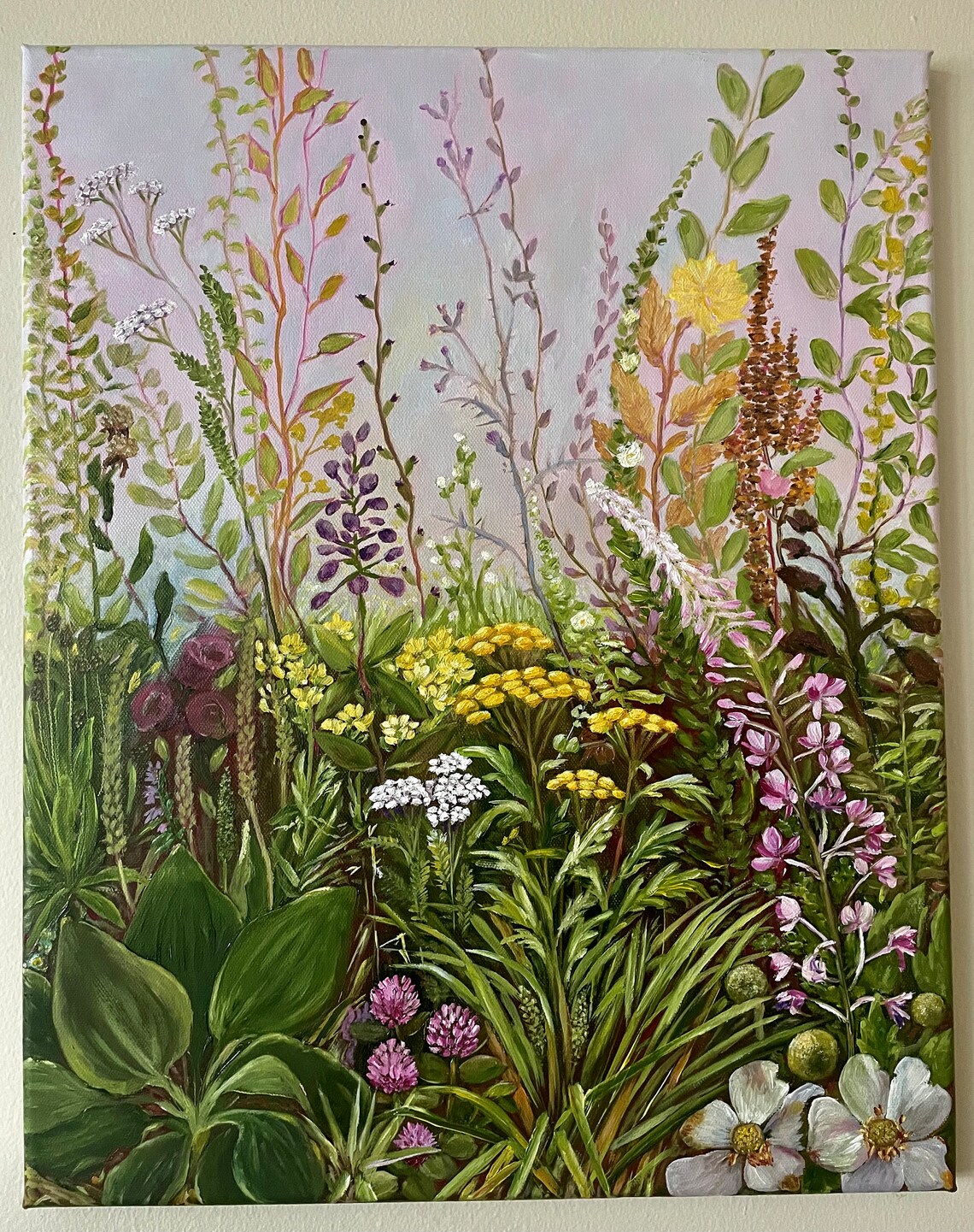 Wildflower Meadow Pink Purple Blooms Lush Botanical Oil Painting Art - Image 3