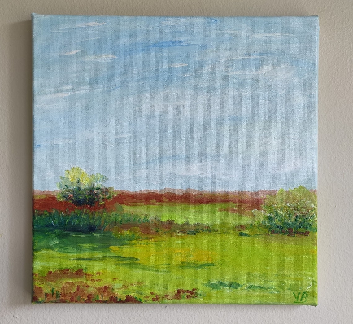 Wildflowers Meadow Country Landscape Original Handmade Oil Painting On Fall Landscape Rural Countryside Painting One Of A Kind Gift