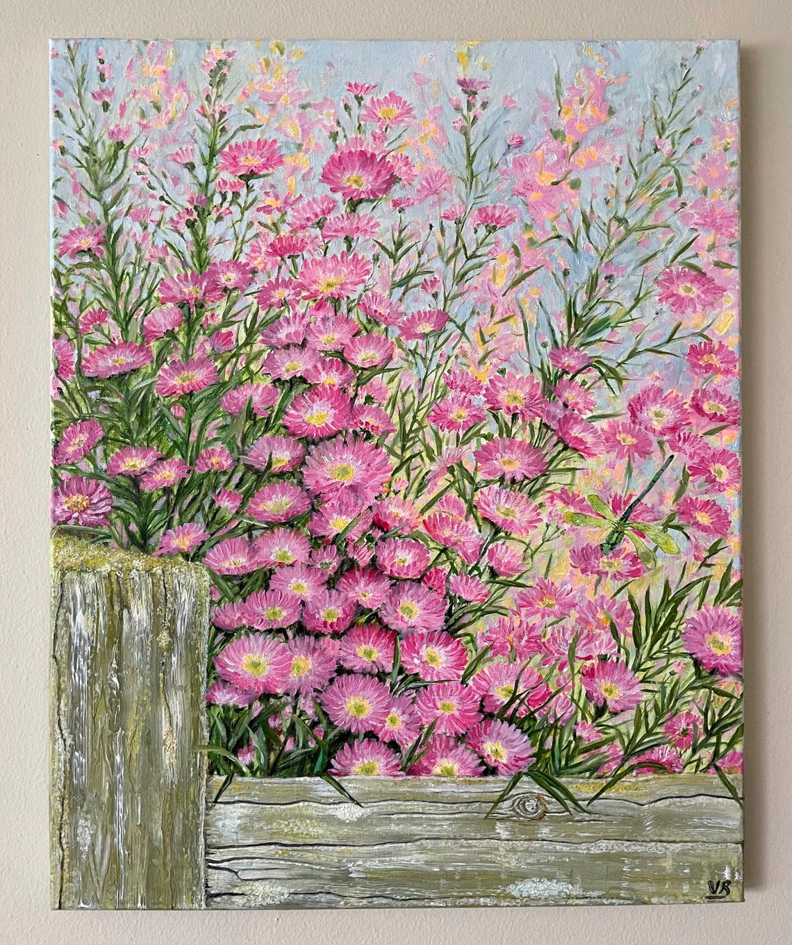 Asters Original Handmade Oil Painting On Alpine Bushy Aster Flowers By The Fence Painting Floral Wall Art One Of A Kind Gift