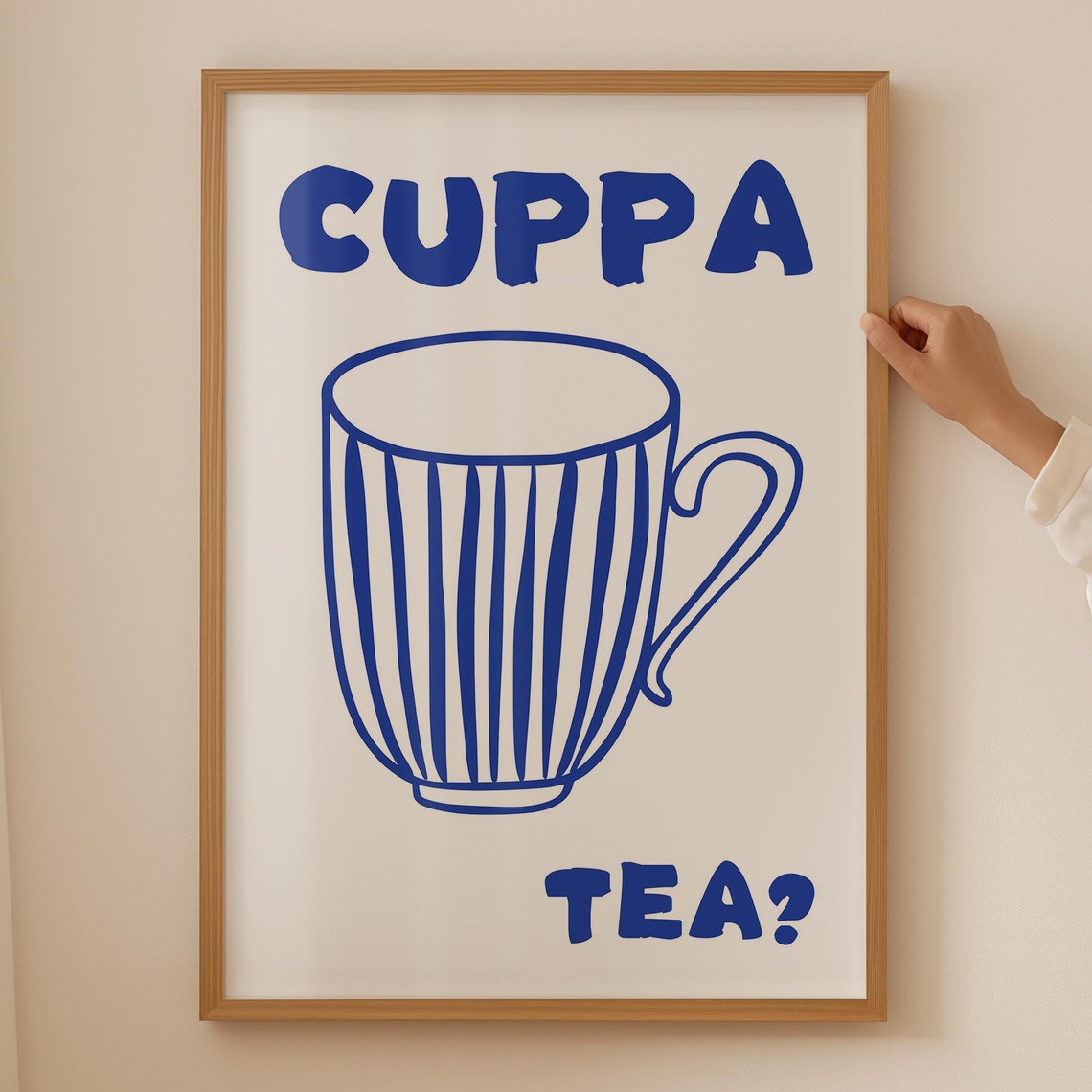 Cuppa Tea Blue Mug Kitchen Playful British Typography Poster