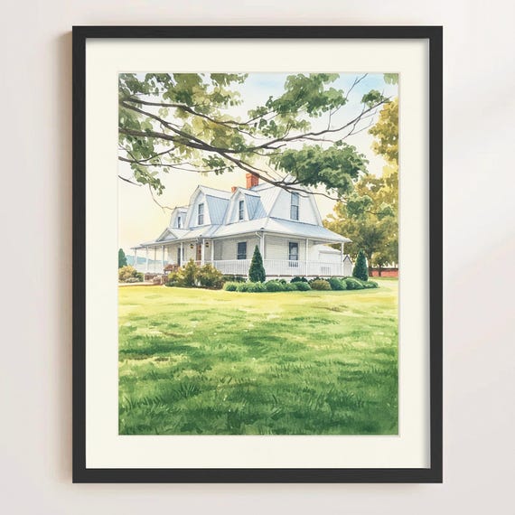 Custom House Watercolor Home Christmas Art Print