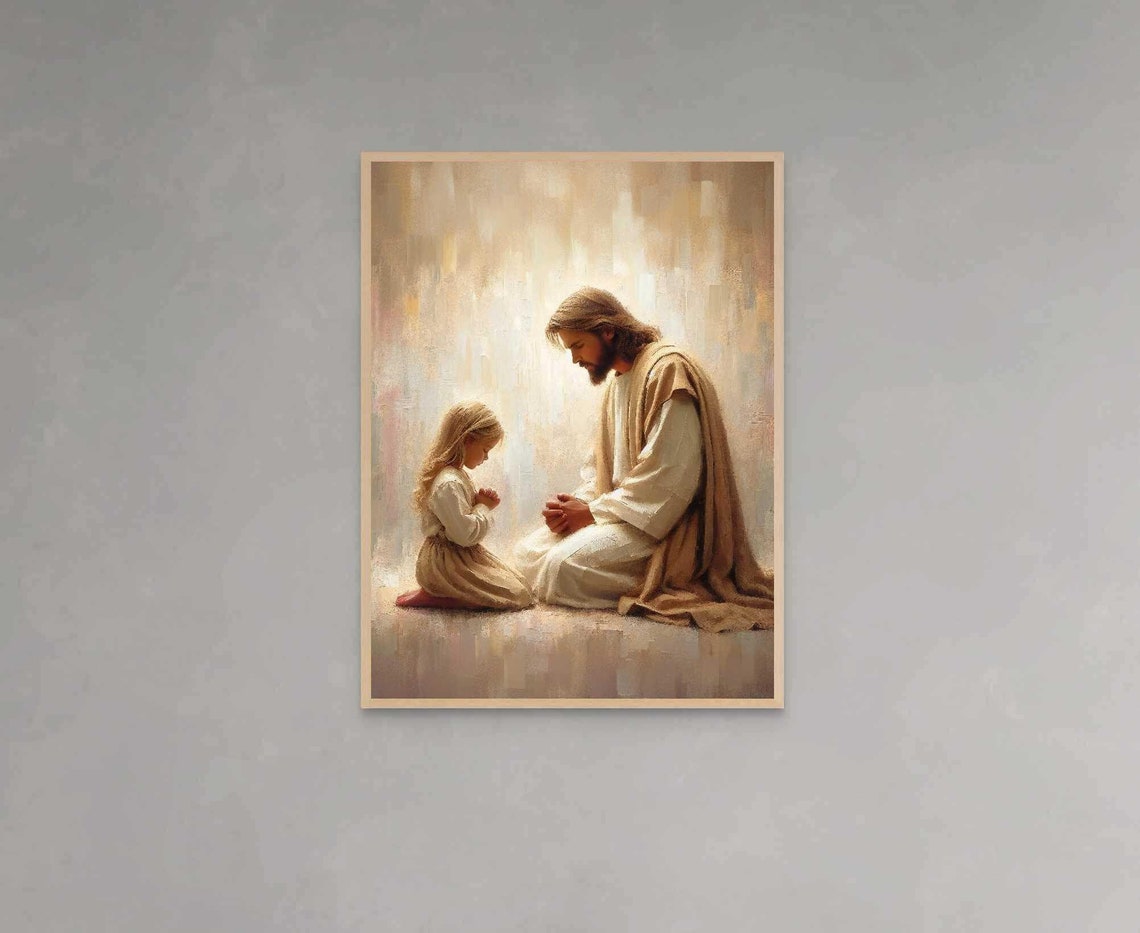 Trust Him Christian Art Jesus Praying With Girl Jesus Wall Art Lds Art Bible Art Jesus With Children Picture Of Jesus Christian Png