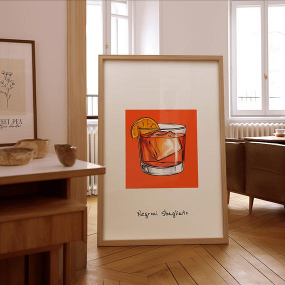 Negroni Sbagliato Illustration Print Stylish Bar Wall Art Framed Or Unframed Poster Gift For Cocktail Enthusiasts
