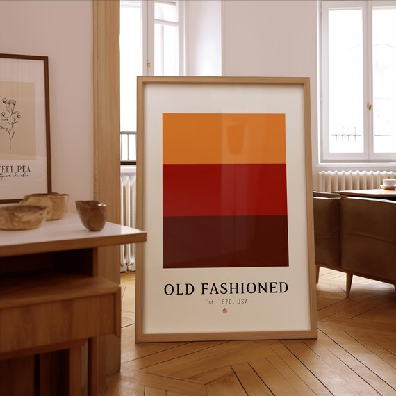 Old Fashioned Cocktail Art Print Minimalist Bar Wall Decor Framed Or Unframed Poster Gift For Mixologists