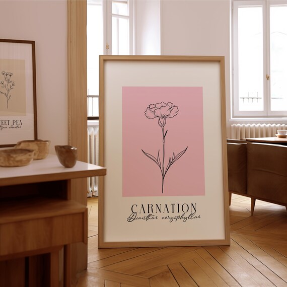 Carnation Line Art Print, Minimalist Floral Decor