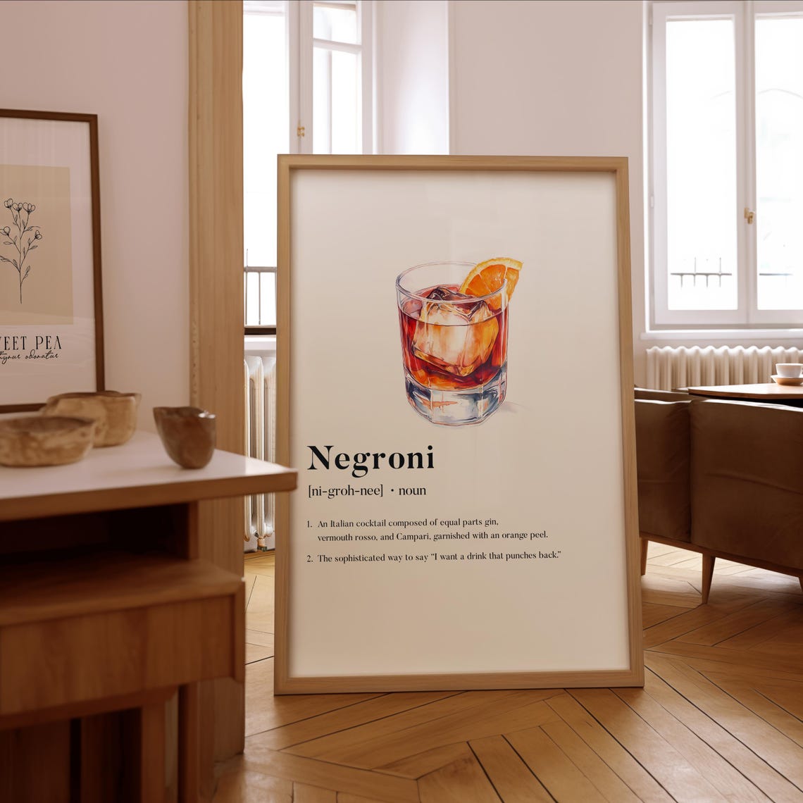 Negroni Definition Watercolor Print for Kitchen and Bar Decor