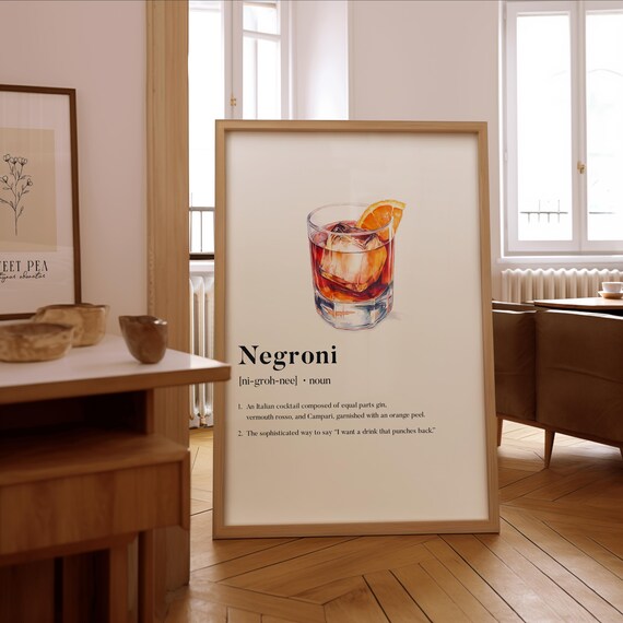 Negroni Definition Watercolor Print for Kitchen and Bar Decor