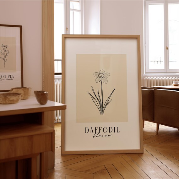 Daffodil Narcissus Minimalist Line Art Botanical Floral Poster