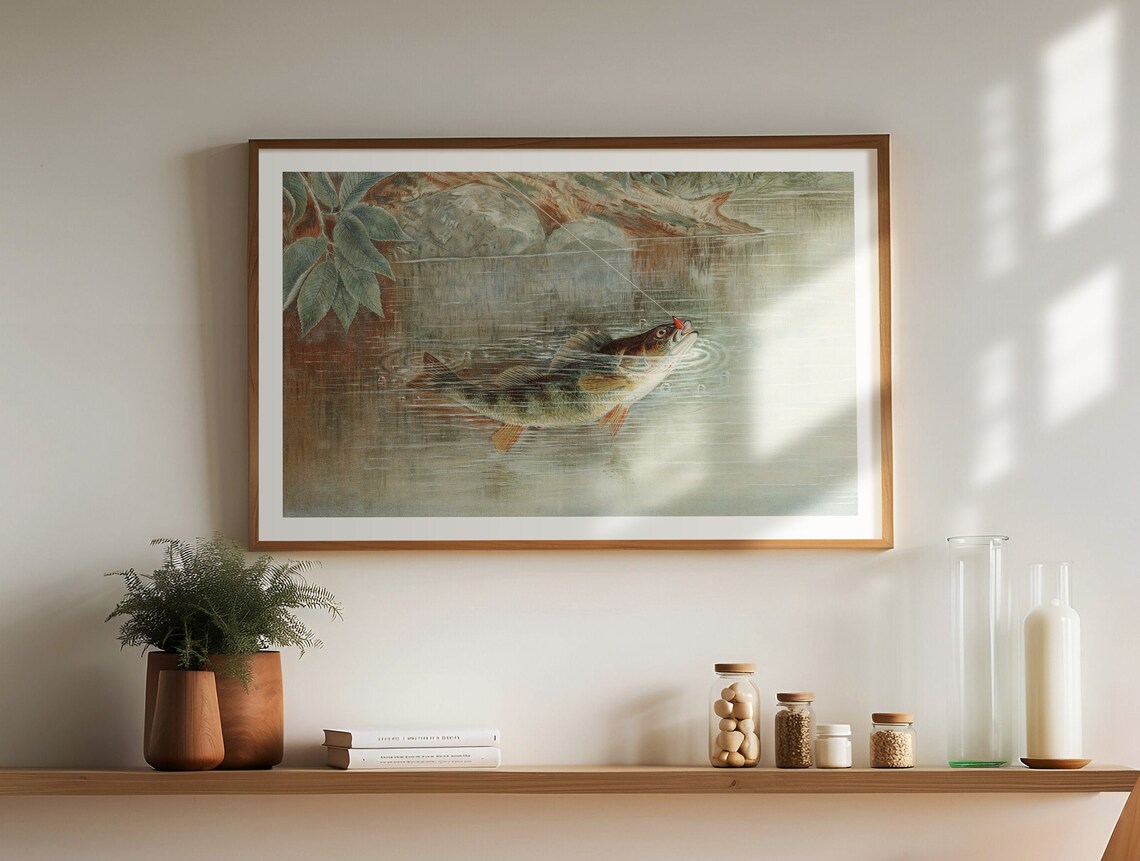 Vintage Yellow Perch Fishing Artwork Angler Catch Cabin Poster - Image 2