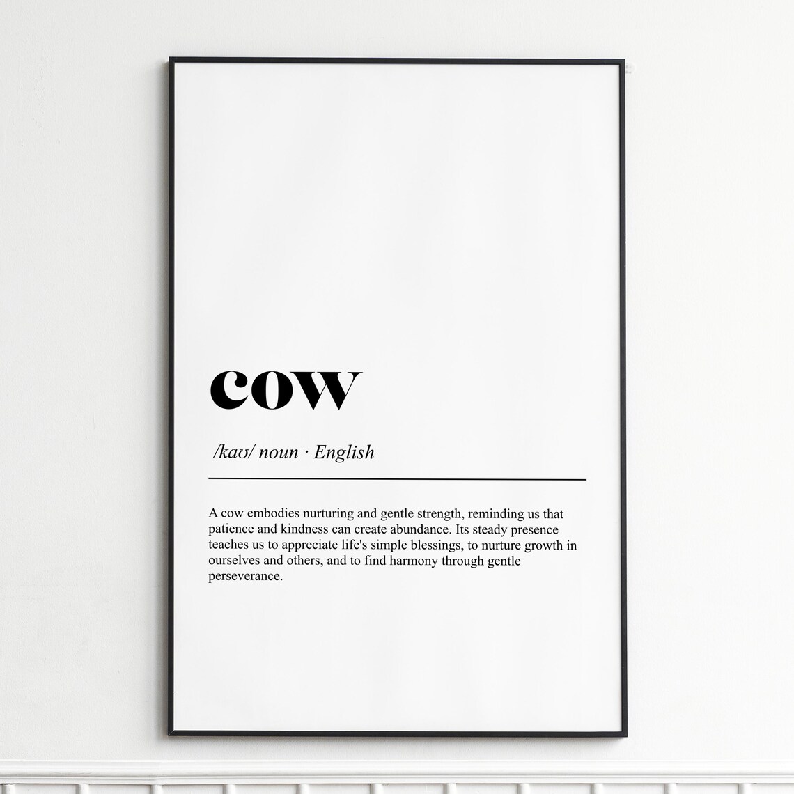Cow Dictionary Definition Typography Farm Animal Lover Wall Poster