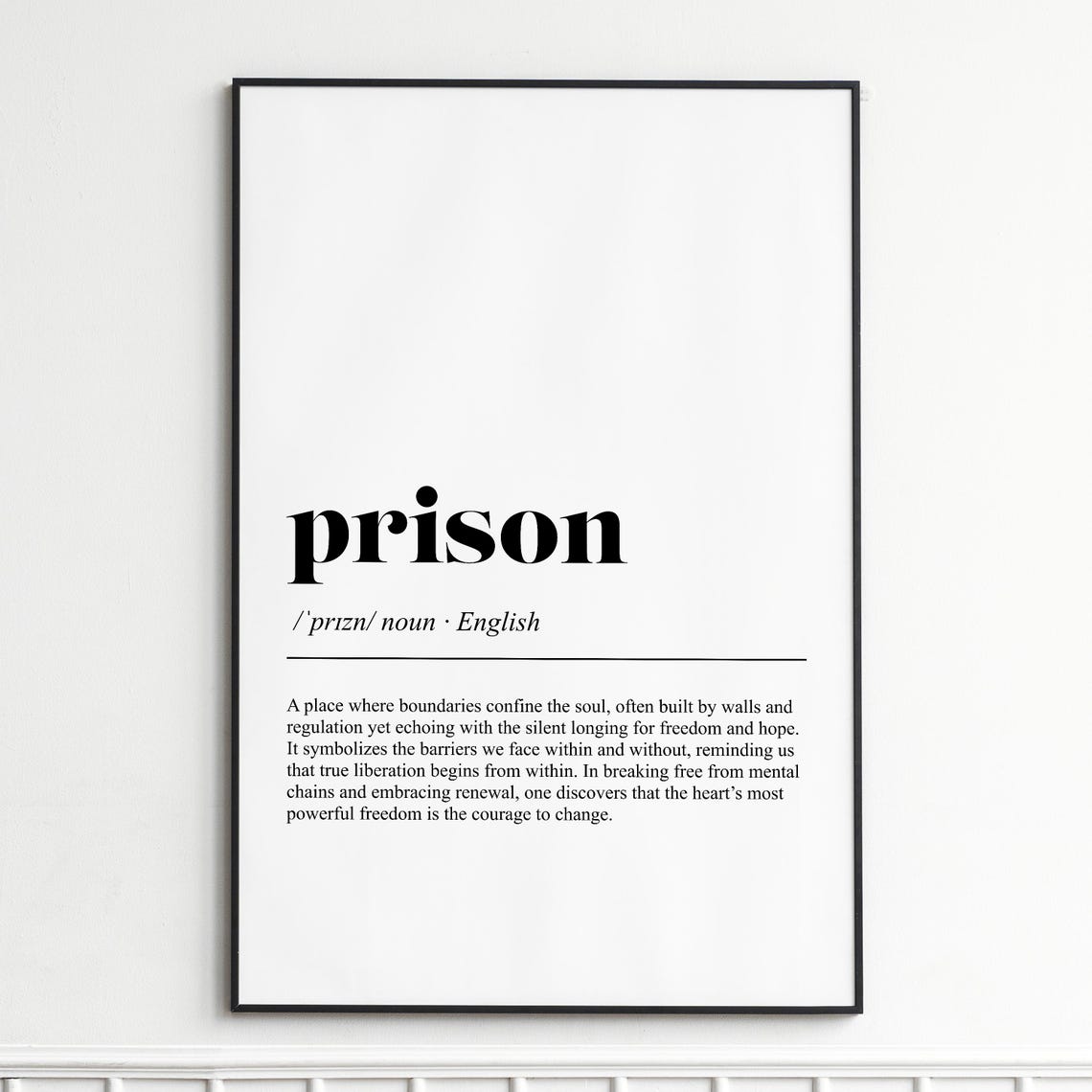 Prison Definition Poster Dictionary Typography Minimalist Wall Decor