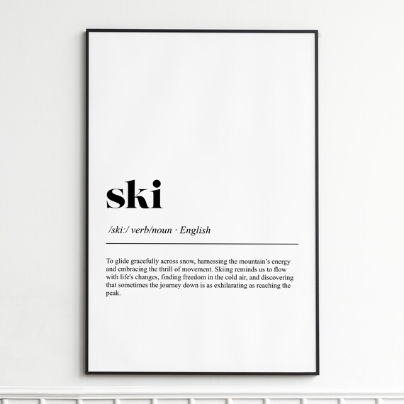 Ski Word Definition Dictionary Style Mountain Glide Art Poster