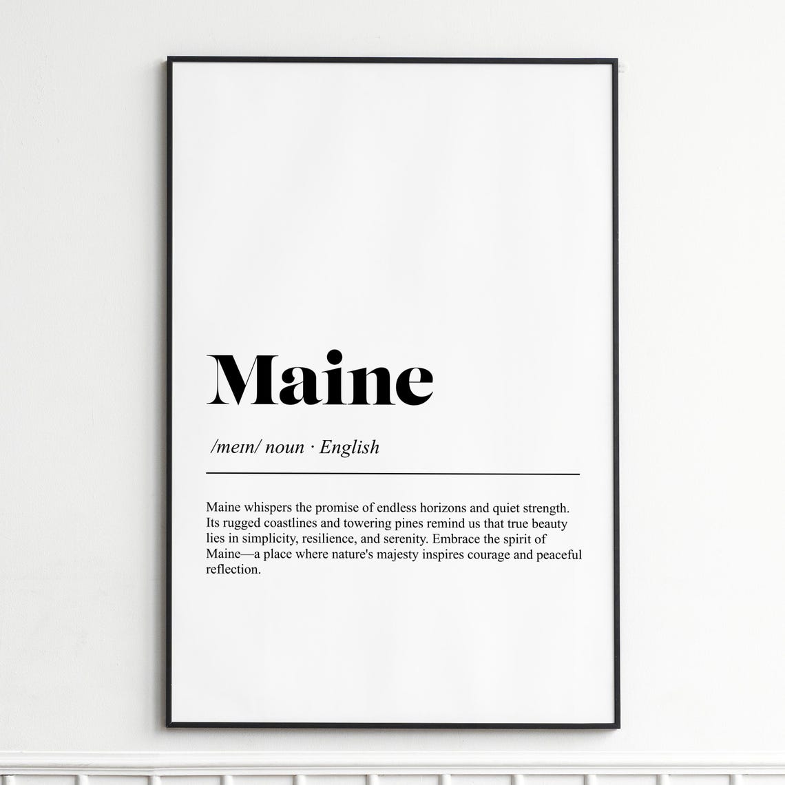 Maine State Definition Typography Black Serif Dictionary Poster