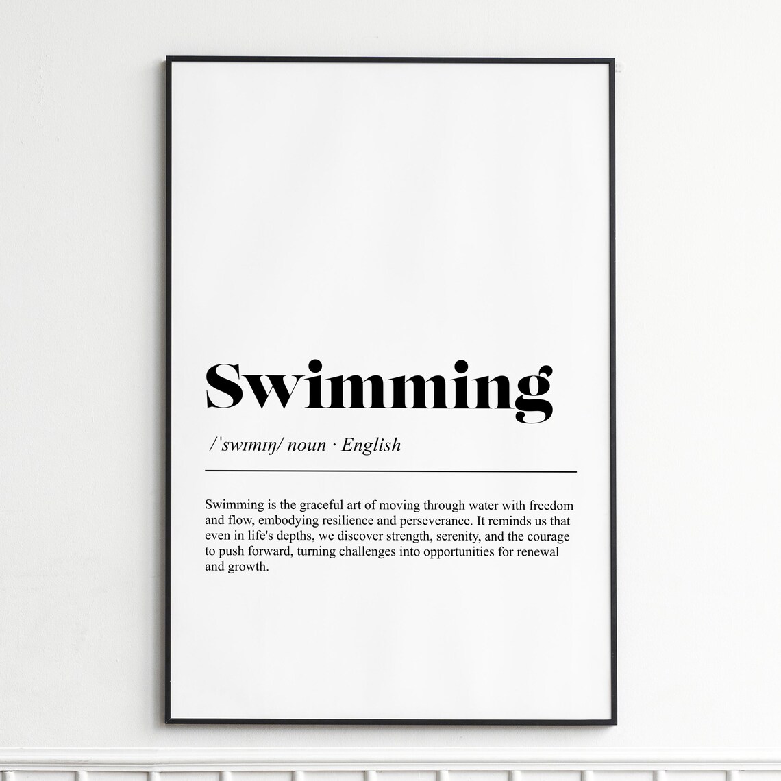 Swimming Word Definition Dictionary Style Minimalist Art Poster