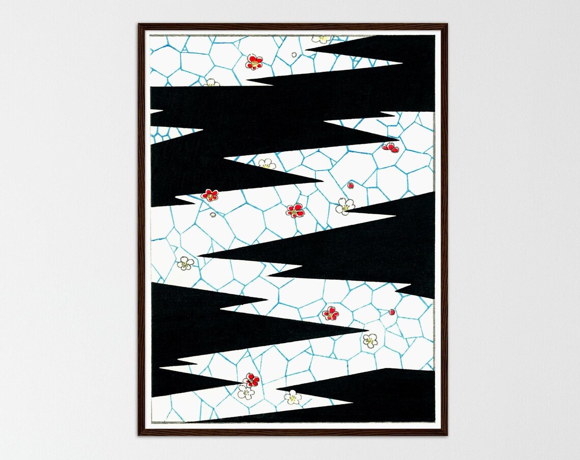 Vintage Japanese Flowers On A Footpath, Art Print