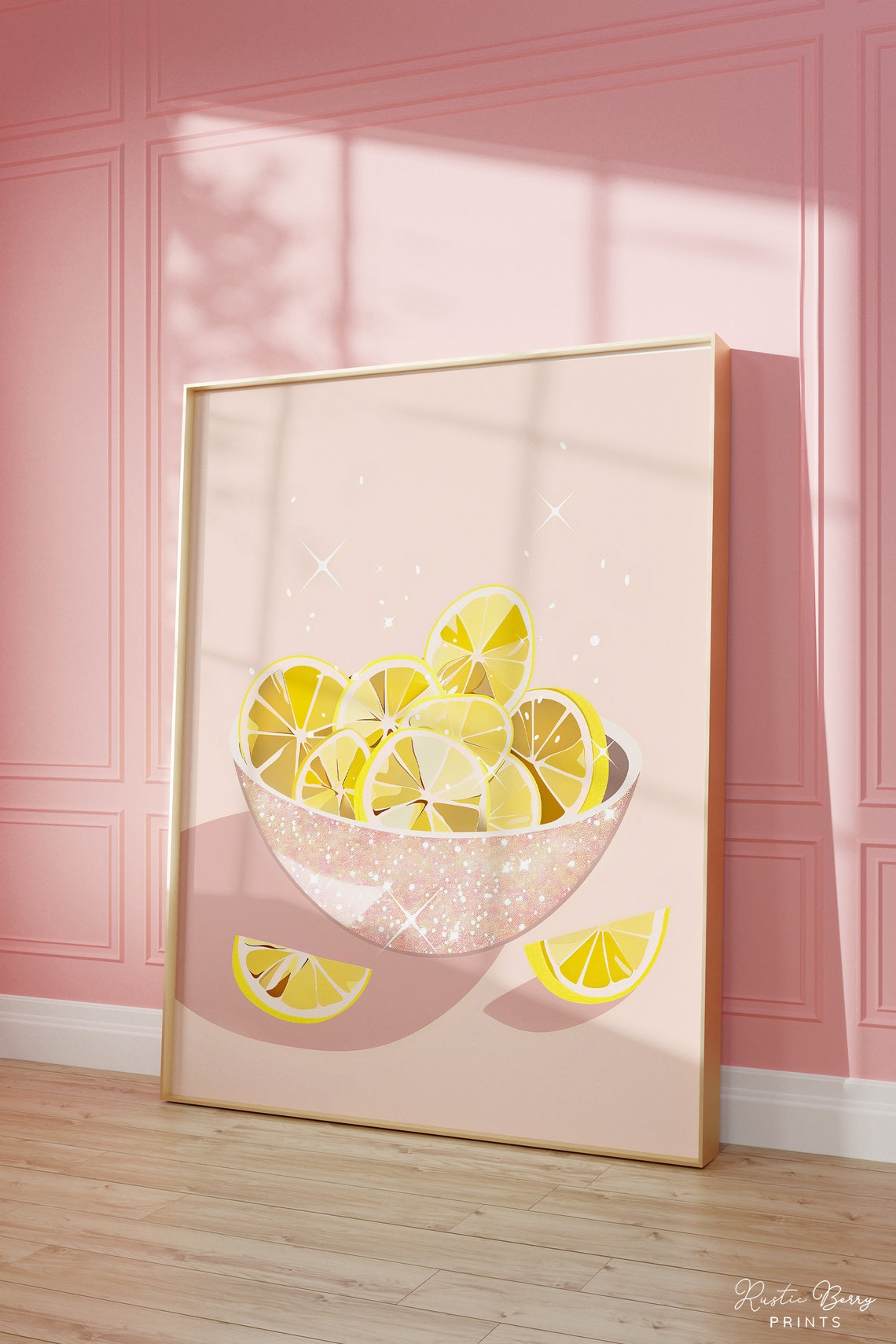 Lemon Slices Glitter Bowl Sparkling Pink Citrus Kitchen Decor Poster