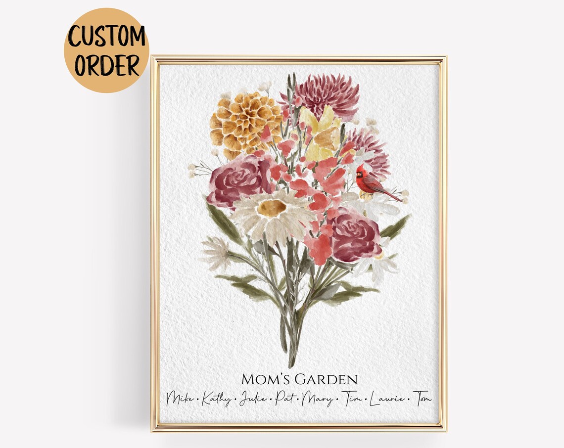 Family Flower Bouquet Watercolor Birth Month Flower Art
