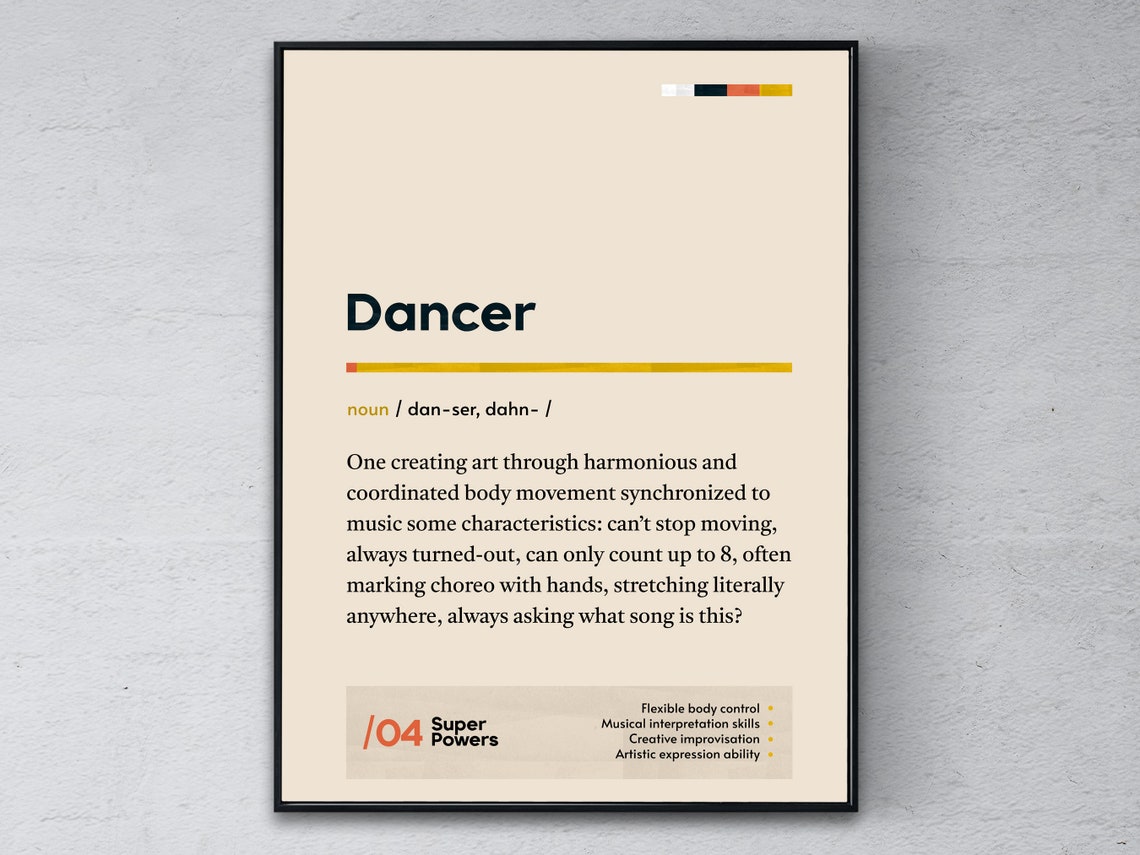 Dancer Definition Dance Studio Gift Funny Definition Wall Art