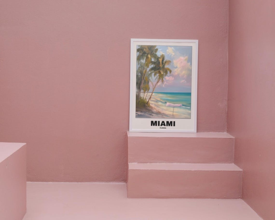 Miami Beach Tropical Sunset Travel Poster - Image 2