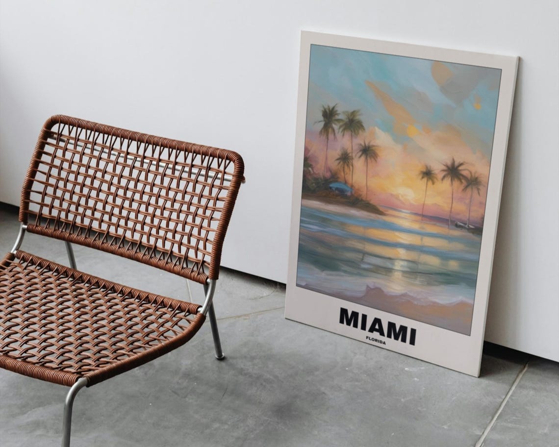 Miami Beach Tropical Sunset, Florida Travel Poster - Image 3