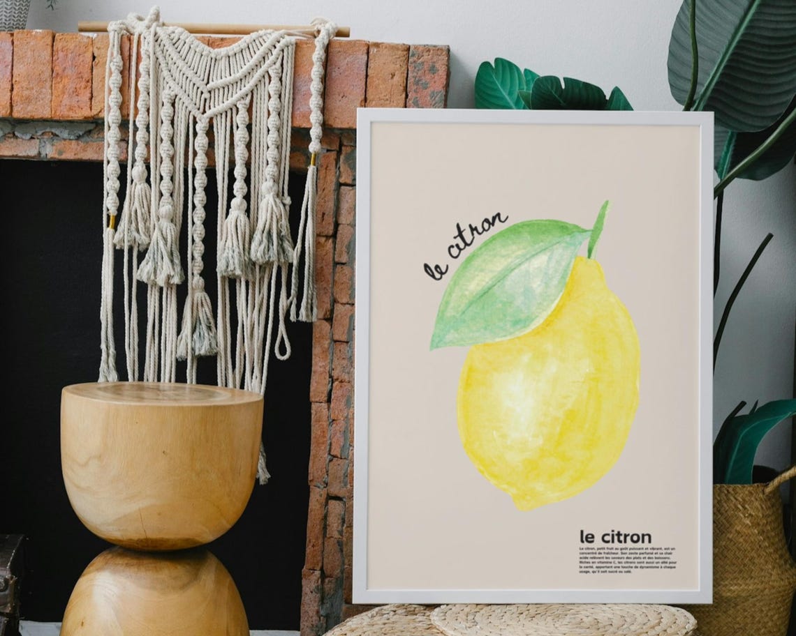 Lemon Watercolour Kitchen Decor, French Inspired - Image 2