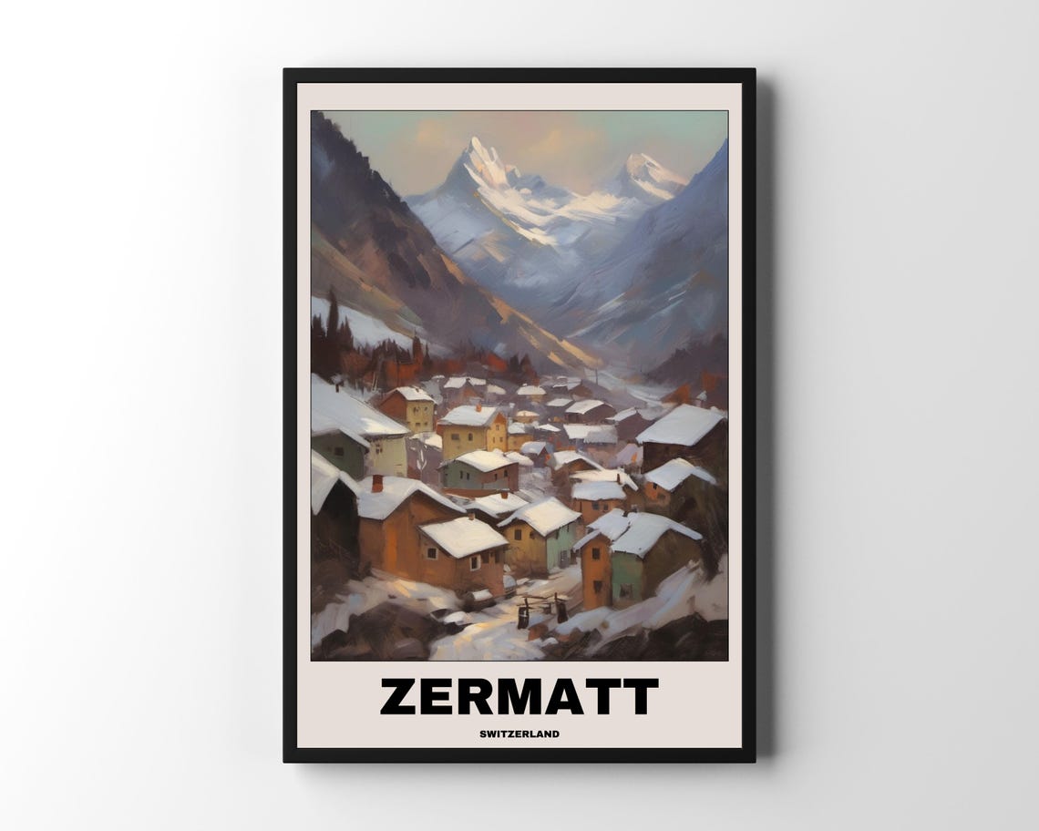 Zermatt Swiss Alps Travel Poster, Scenic Europe