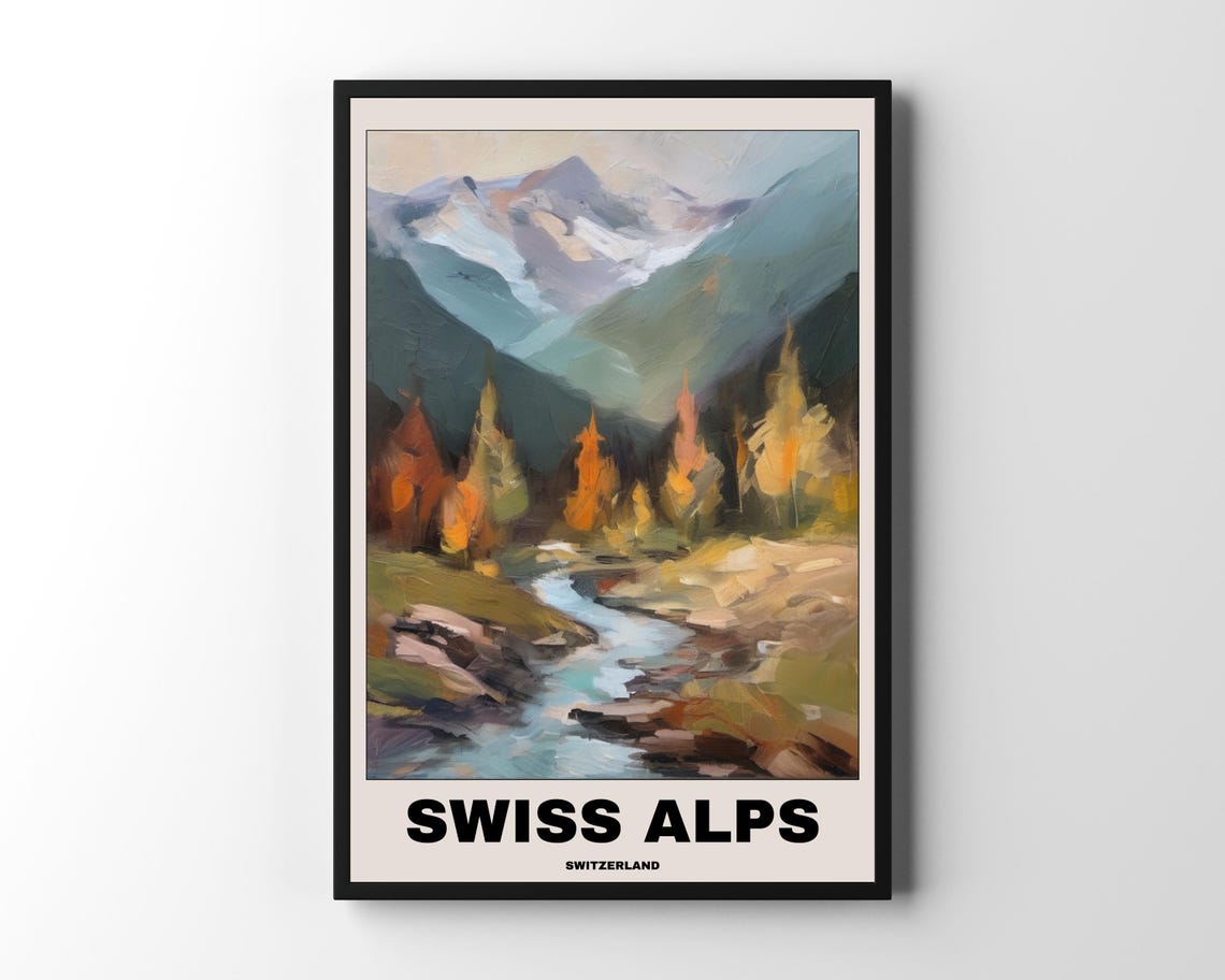 Swiss Alps Travel Poster, Scenic Europe Art Print