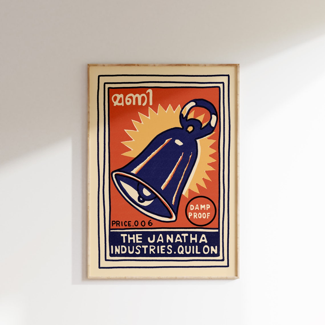 Bell Damp Proof Retro Indian Matchbox Label Vintage Art Poster