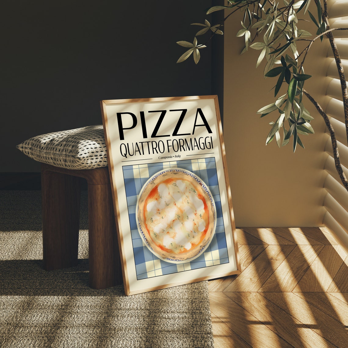 Pizza Quattro Formaggi Italian Kitchen Poster Rustic Food Art - Image 3