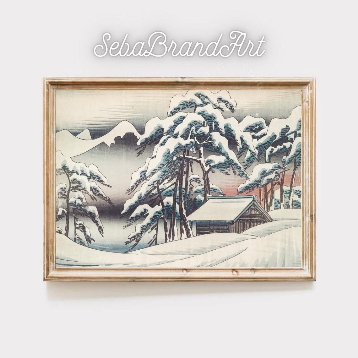 Snow Covered Cabin Among Snowy Pines Japanese Ukiyo E Winter Art Print