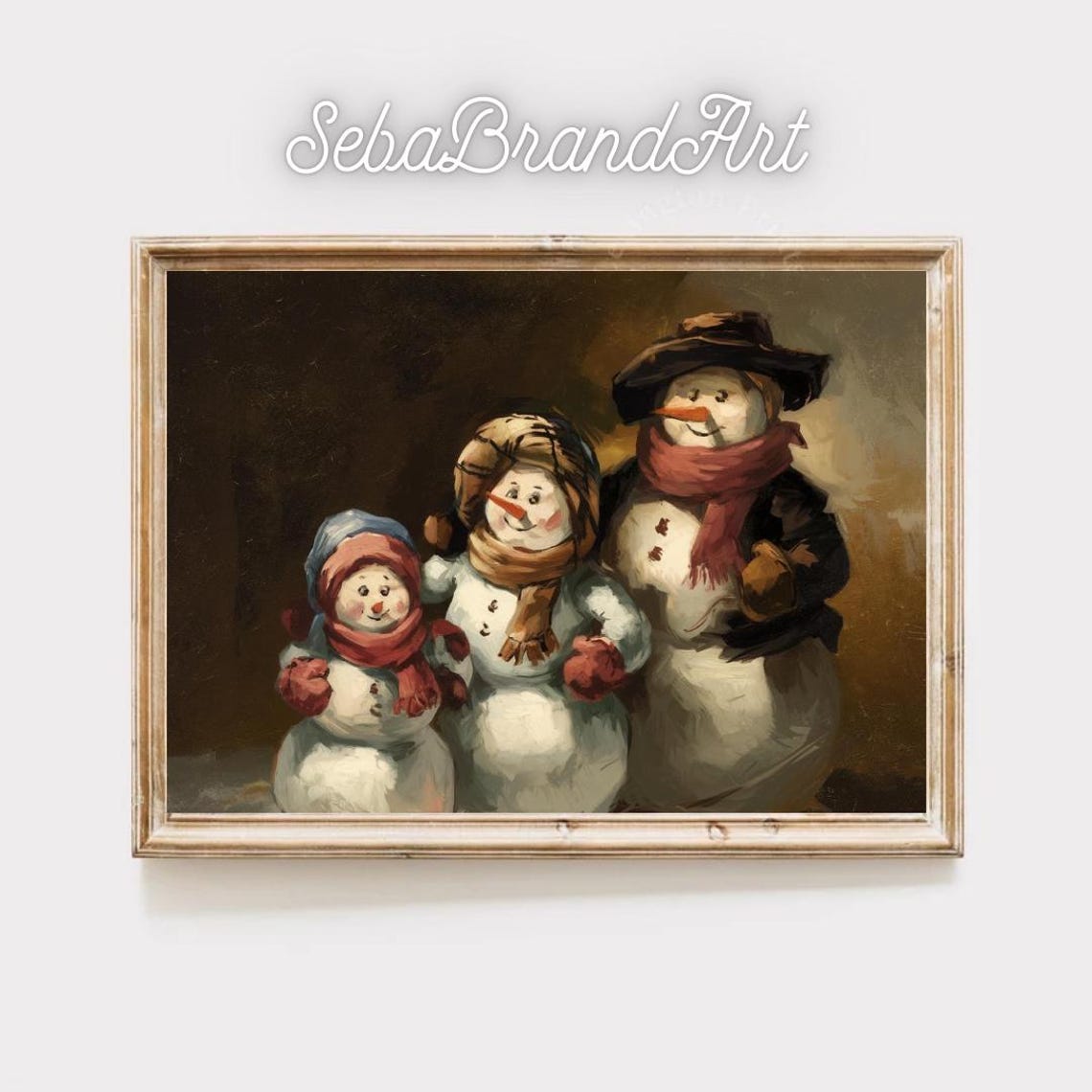 Snowman Family In Warm Winter Light Baroque Holiday Portrait Poster