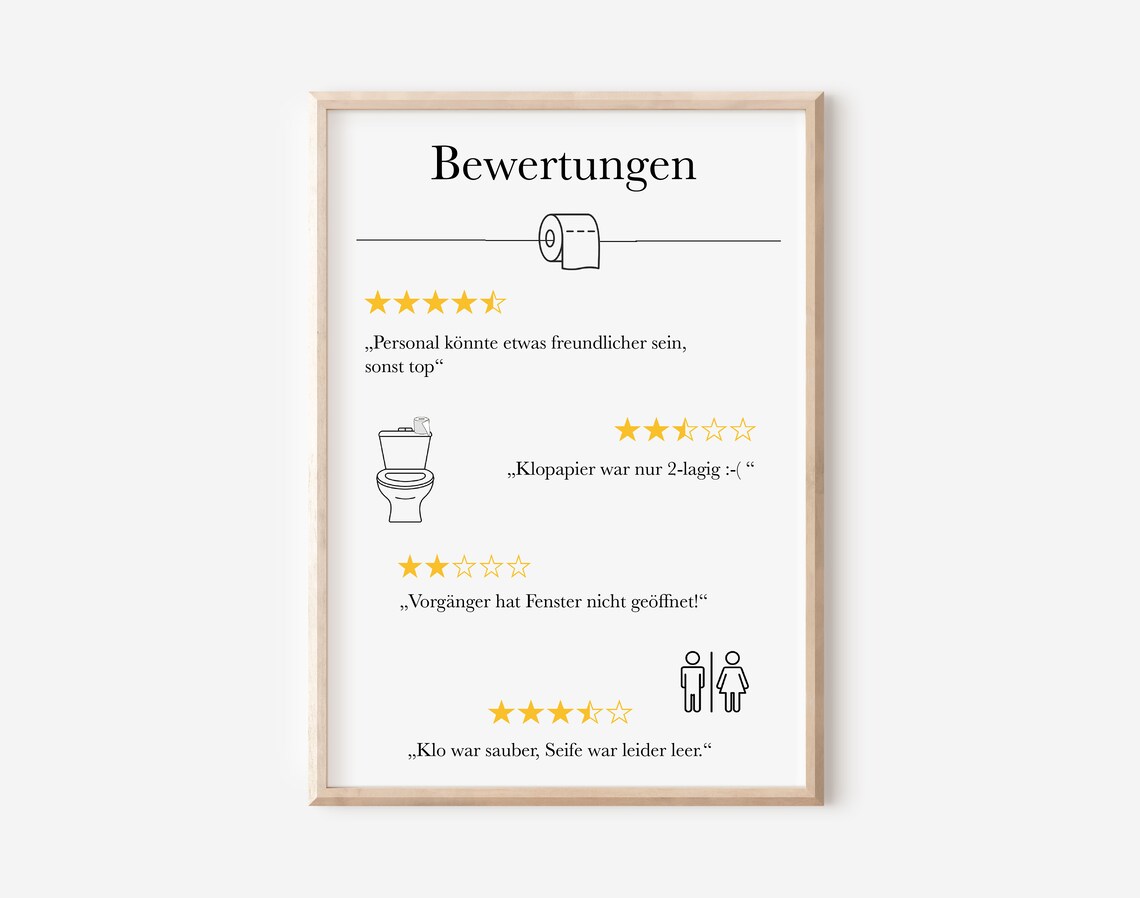 Funny German Toilet Review Star Rating Bathroom Humor Poster
