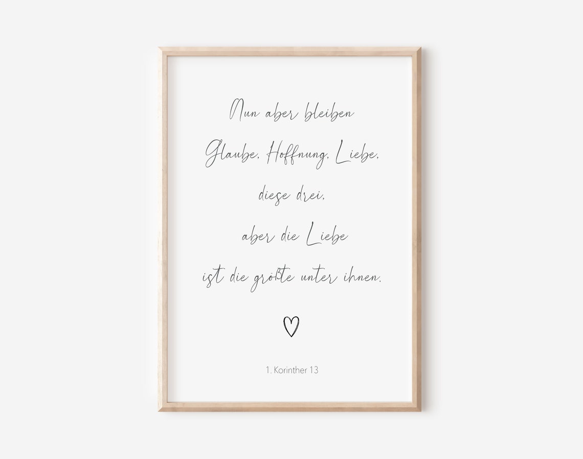 Faith Hope Love German 1 Corinthians 13 Scripture Verse Quote Poster