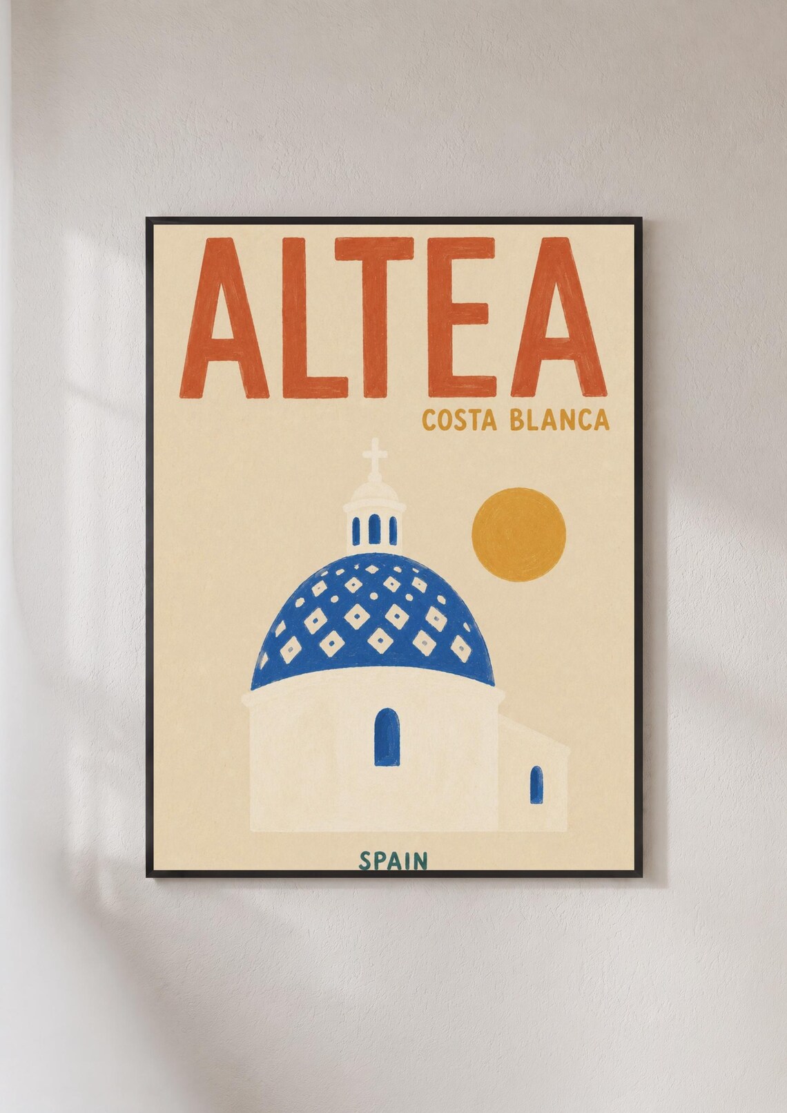 Altea Costa Blanca Spain Blue Dome Church Retro Travel Poster