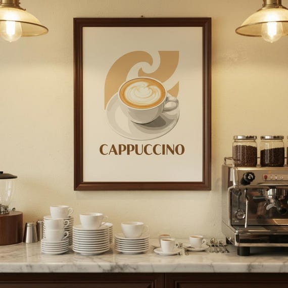 Cappuccino Coffee Print Vintage Cafe Wall Art Poster Kitchen Decor
