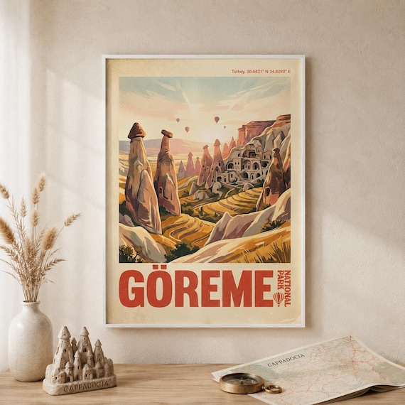 Goreme National Park Turkey Vintage Travel Poster Hot Air Balloons