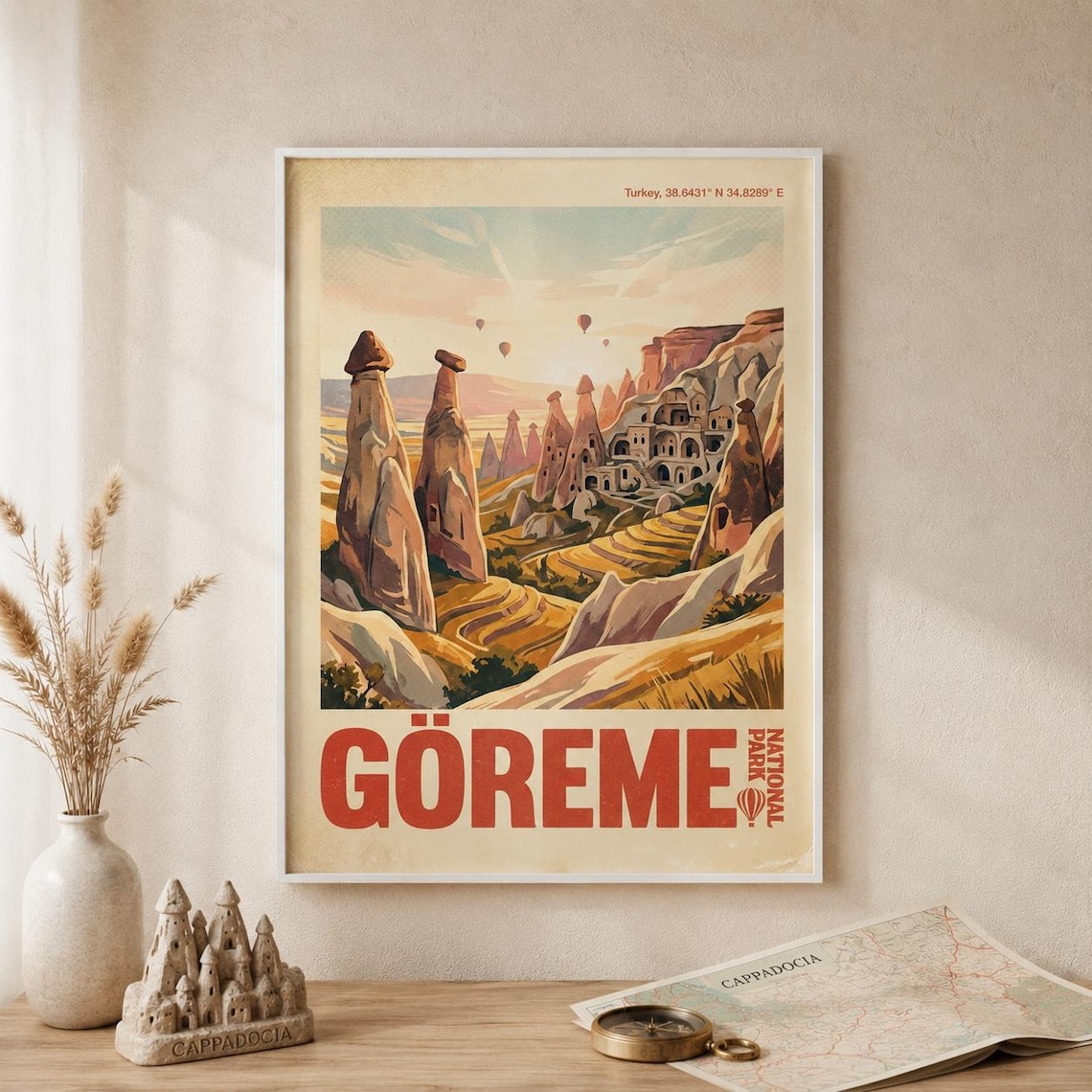 Goreme National Park Turkey Vintage Travel Poster Hot Air Balloons