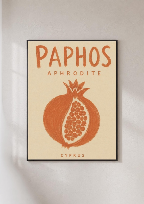 Paphos Cyprus Terracotta Pomegranate Retro Aphrodite Art Poster