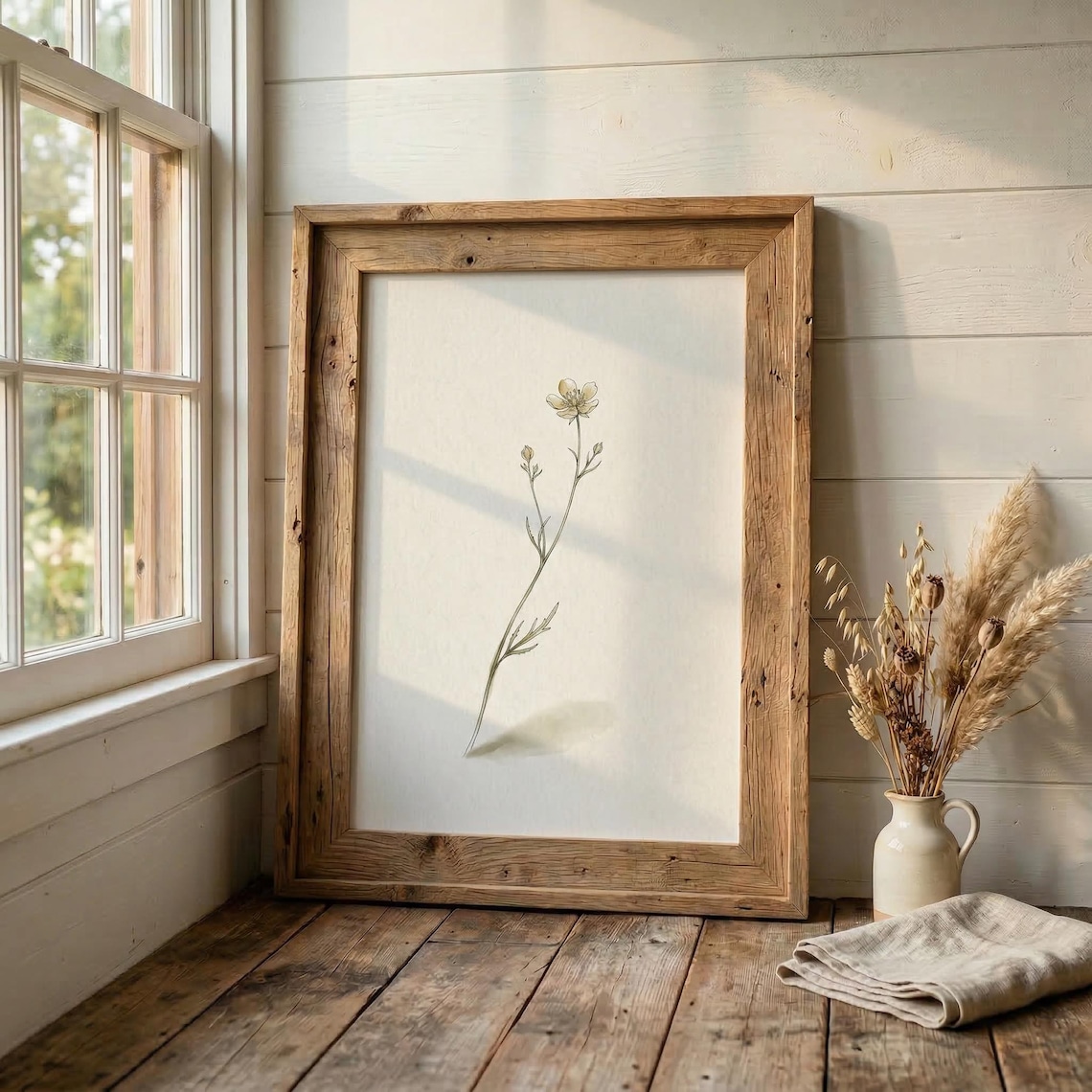 Minimalist Wildflower Botanical Art Print, Cottage Garden