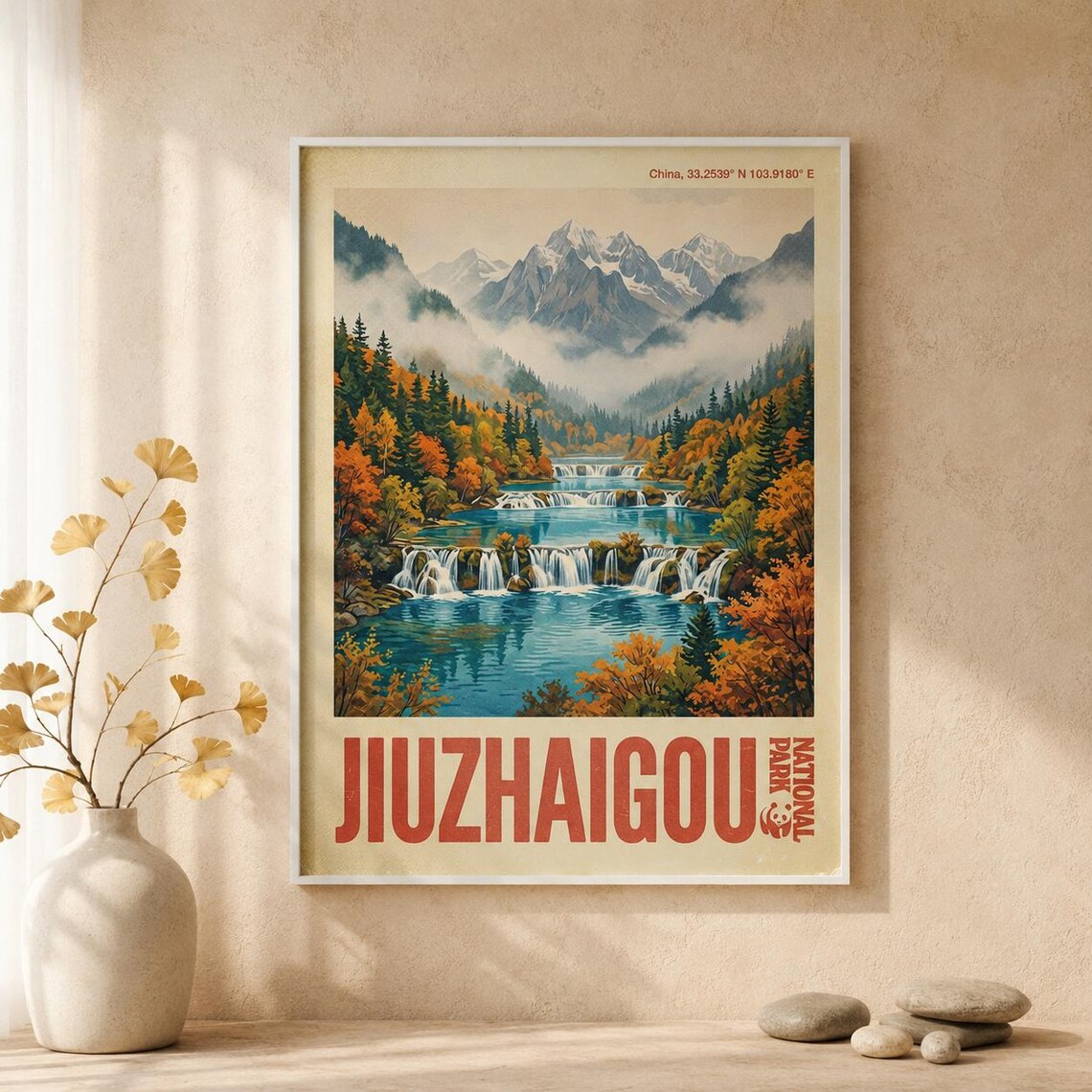 Jiuzhaigou National Park Vintage Travel Poster