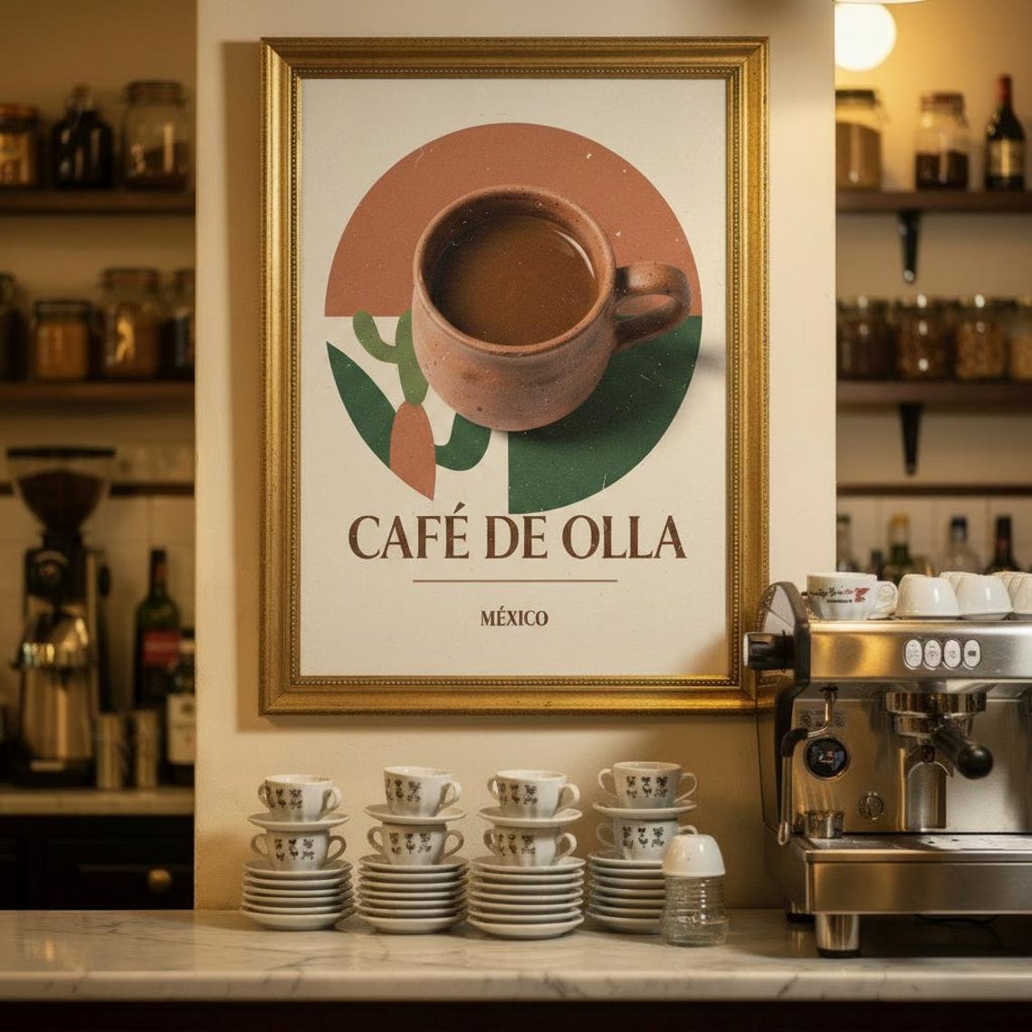 Cafe De Olla Mexico Traditional Clay Cup Retro Kitchen Poster