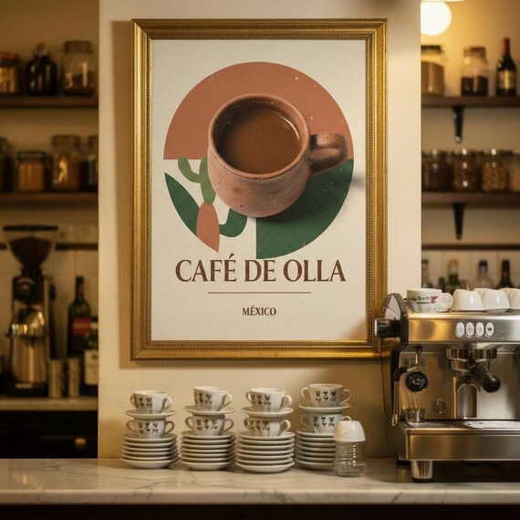 Cafe De Olla Mexico Traditional Clay Cup Retro Kitchen Poster