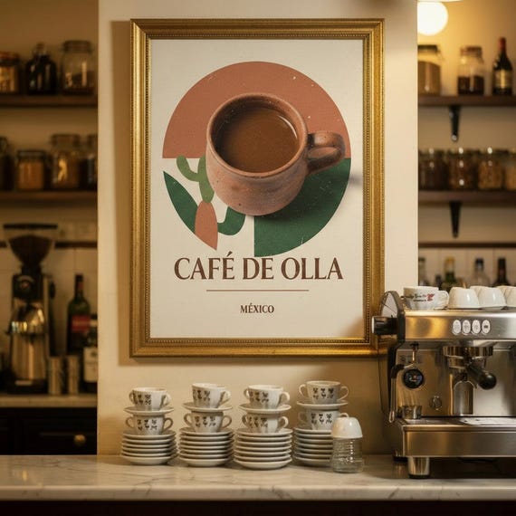 Mexican Coffee Print Vintage Cafe De Olla Poster Bar Art