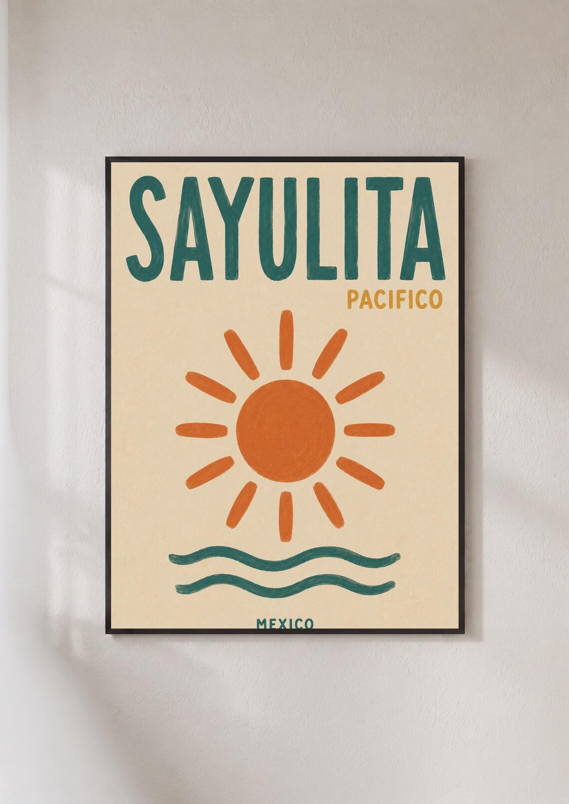 Sayulita Mexico Travel Poster, Retro Boho Beach Decor