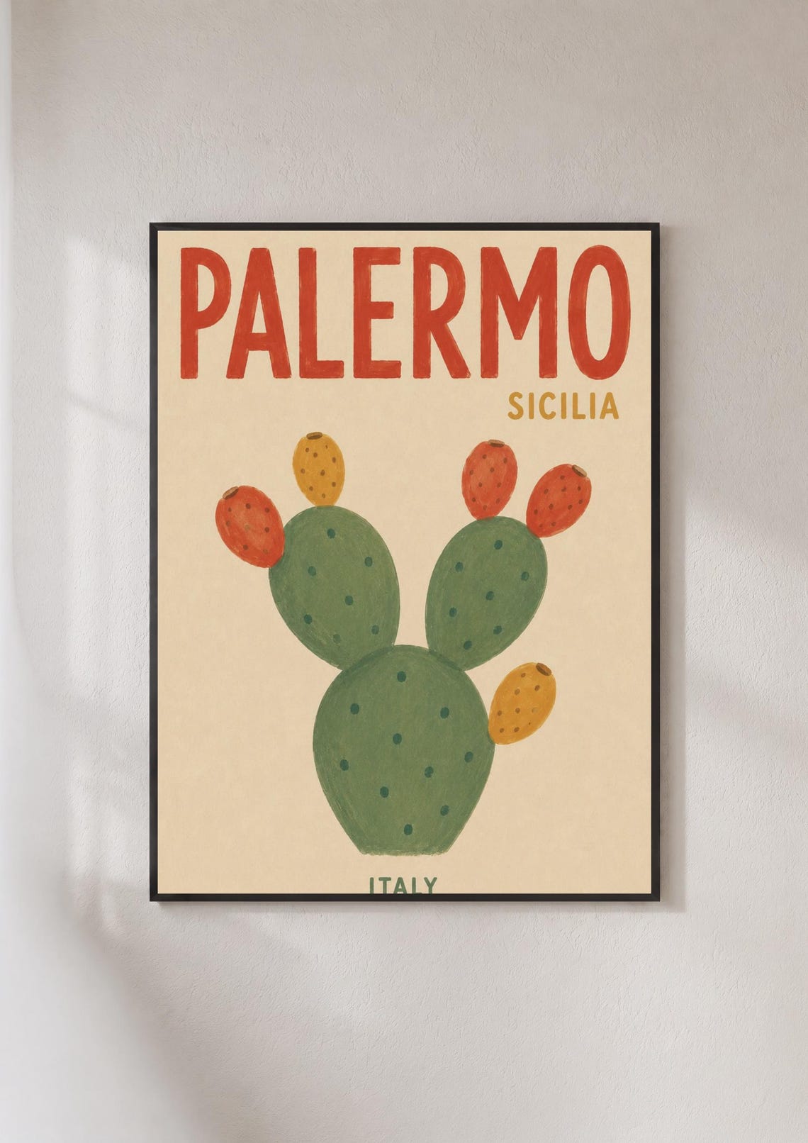 Palermo Sicilia Italy Travel Poster Prickly Pear Cactus Botanical Art